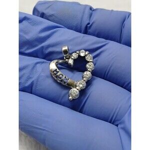 ​925 Sterling Silver "MOM" Heart Pendant Charm CZ Cubic Zirconia